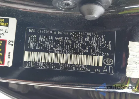 2012 Toyota Corolla S from USA, damaged, VIN 2T1BU4EE1CC896098